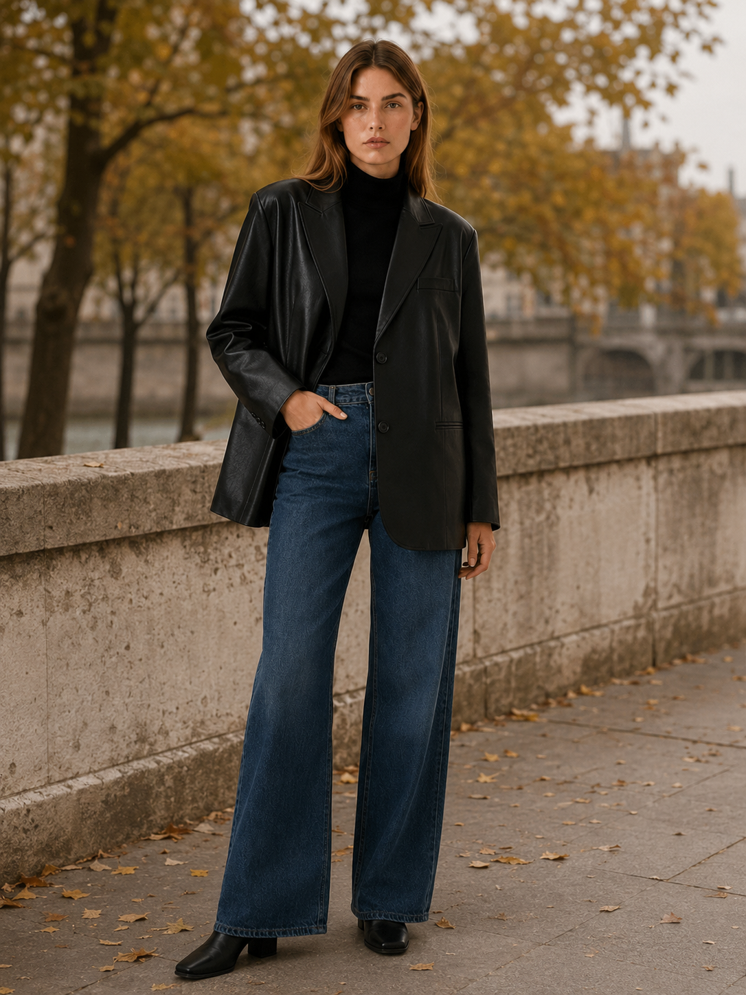 Amandine | Women's Leather-Look Blazer with Oversized Fit