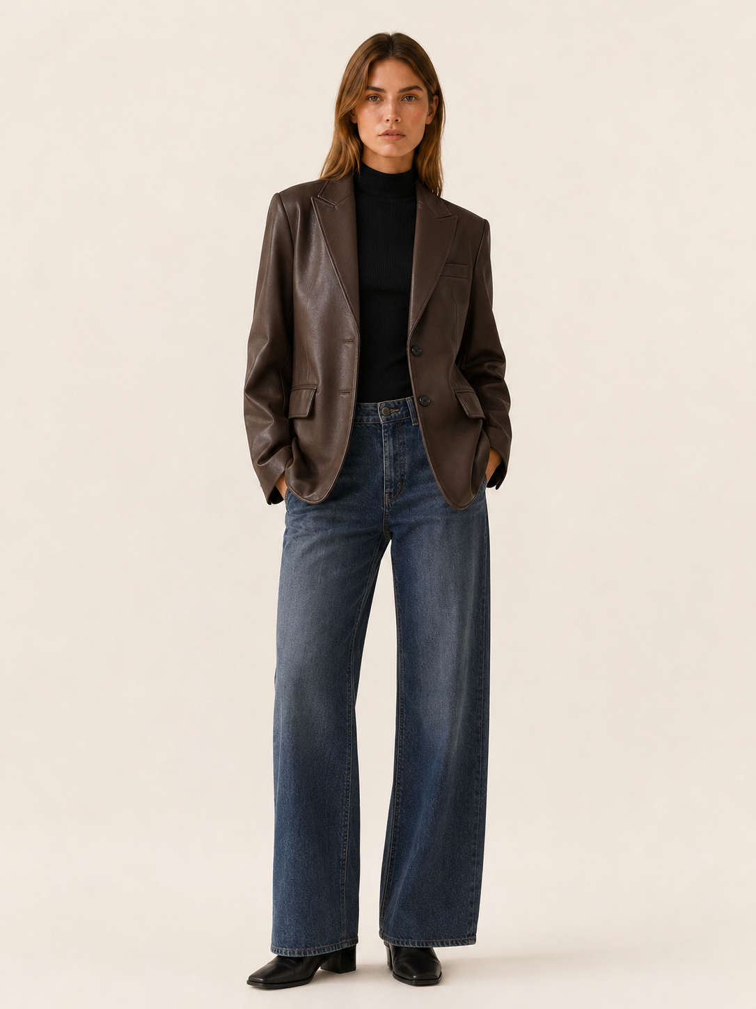 Amandine | Women's Leather-Look Blazer with Oversized Fit