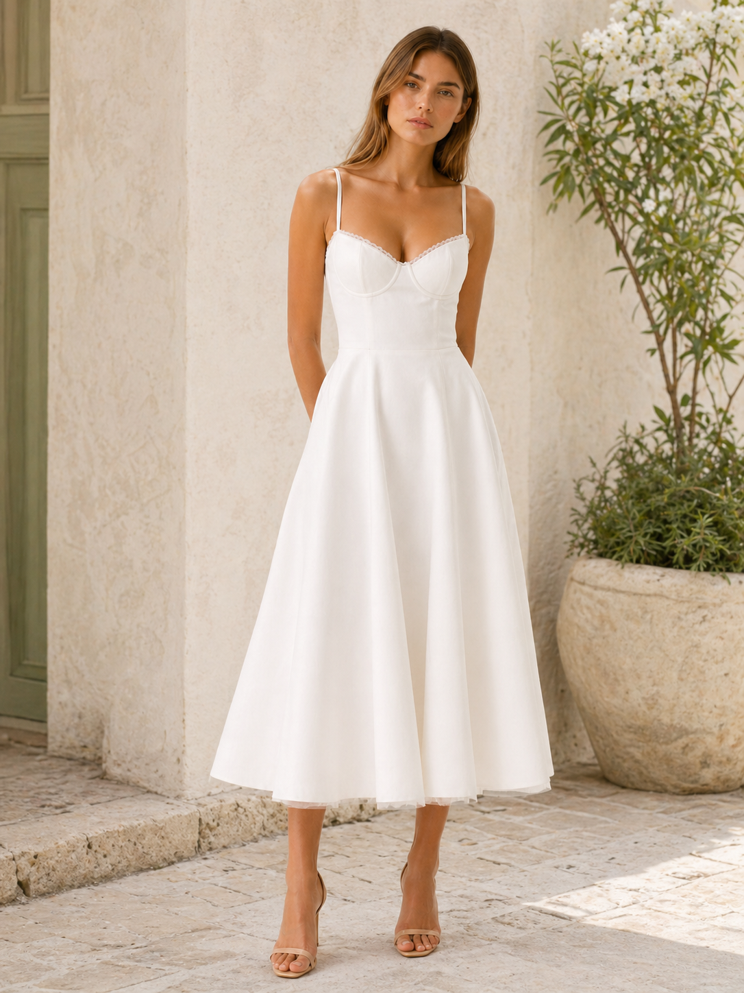 Satin Corset Midi Dress – Tulle Skirt – JV London