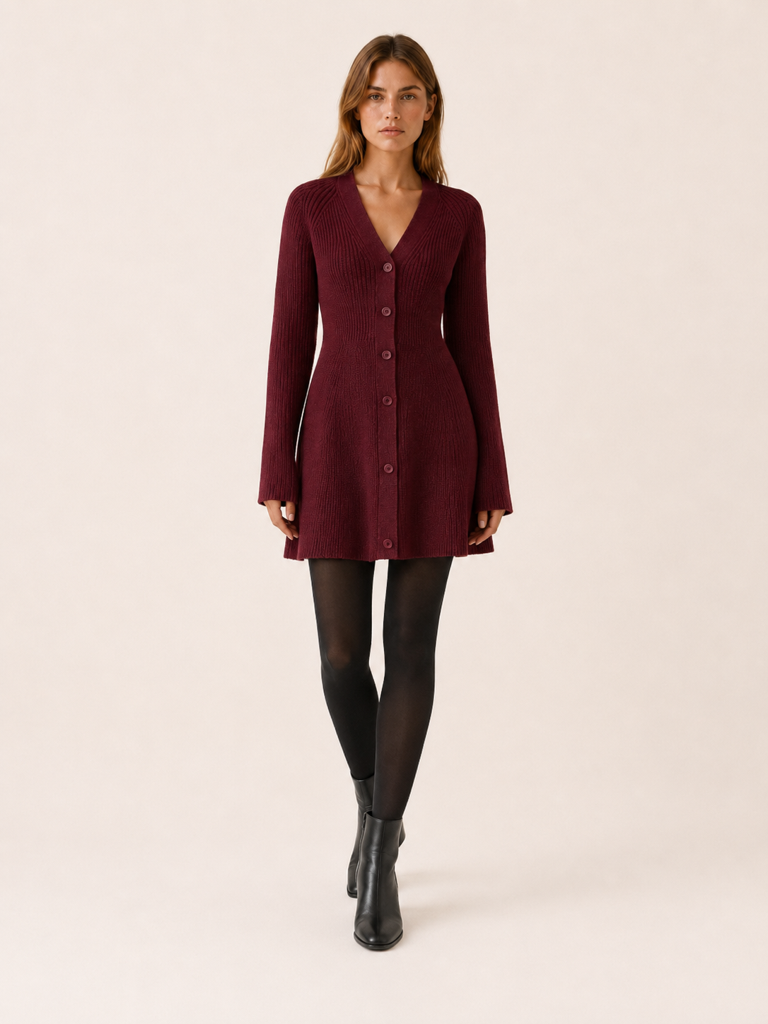 Amoret | Jumper Dress with Button Front and V-Neck
