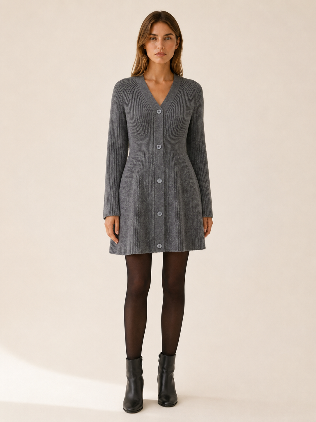 Amoret | Jumper Dress with Button Front and V-Neck