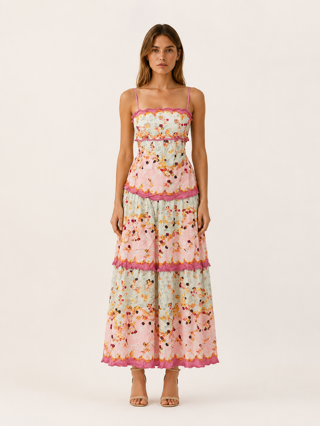 Annika | Floral Maxi Dress with Tiered Ruffle Skirt