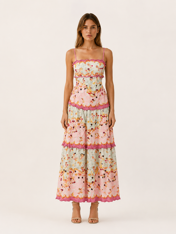 Annika | Floral Maxi Dress with Tiered Ruffle Skirt