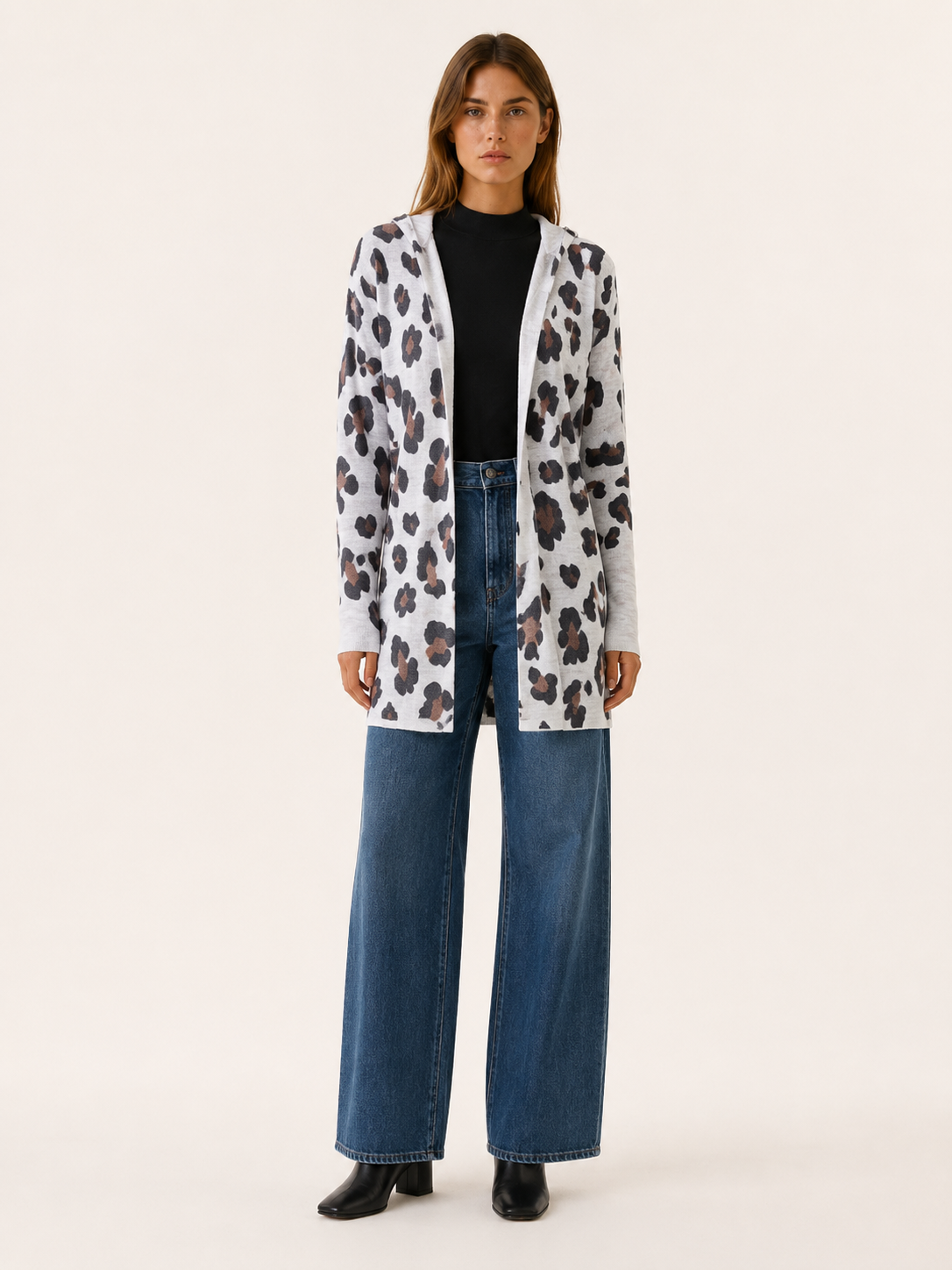 Anouk | Long Leopard Print Cardigan with Open Front
