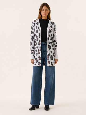 Anouk | Long Leopard Print Cardigan with Open Front