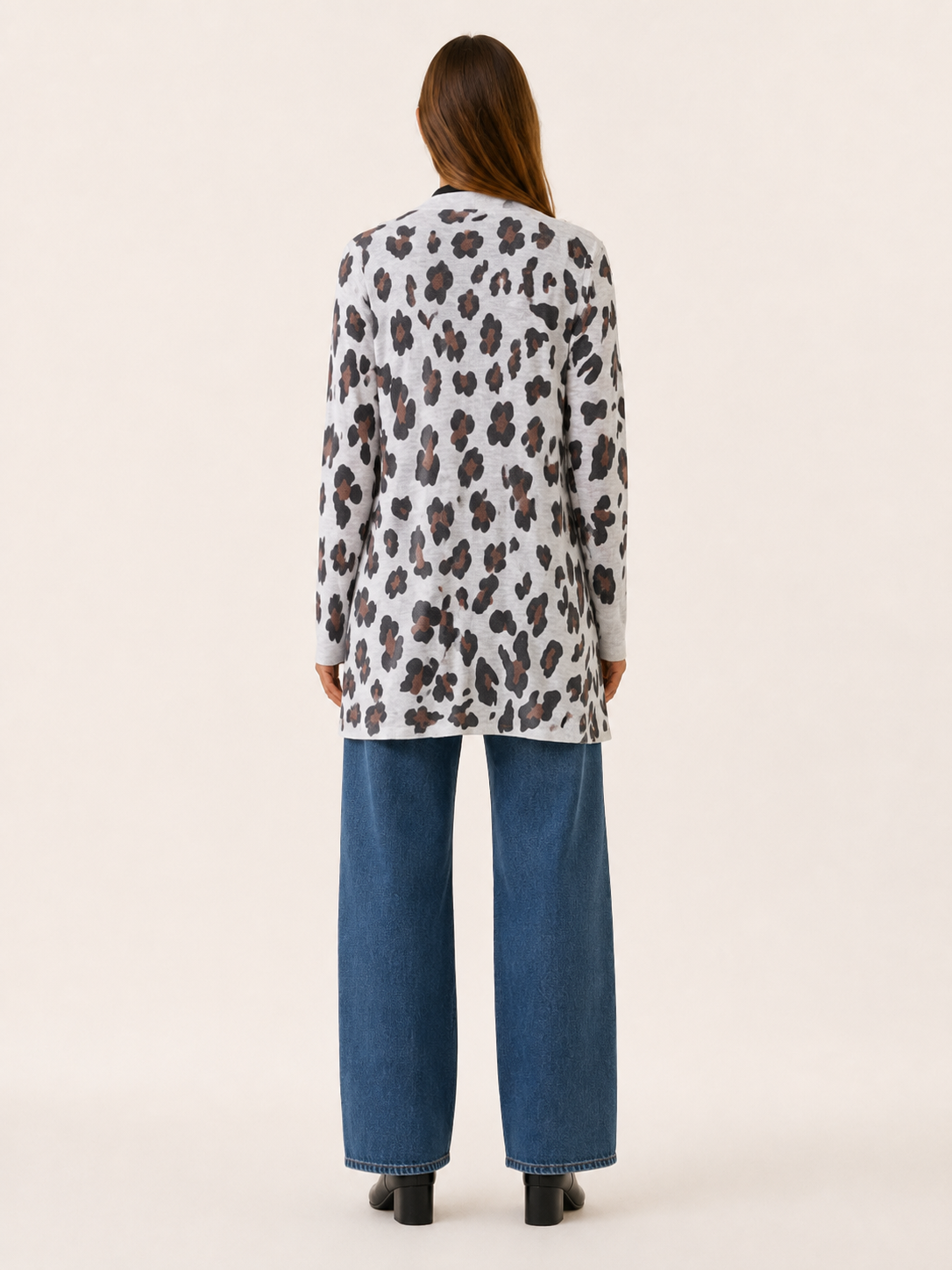 Anouk | Long Leopard Print Cardigan with Open Front