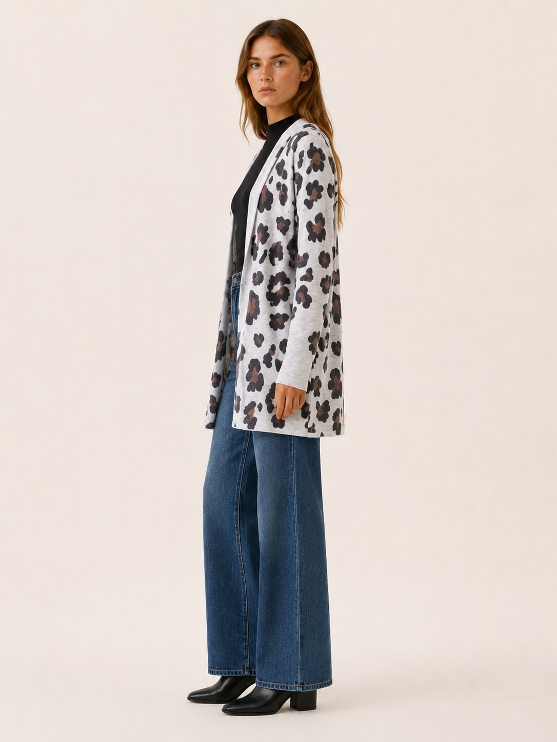 Anouk | Long Leopard Print Cardigan with Open Front