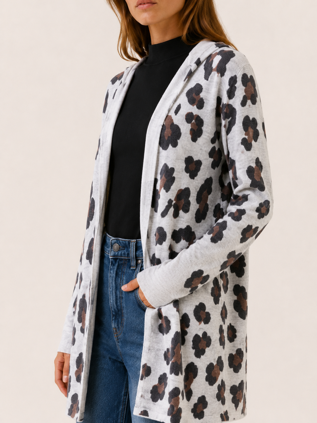 Anouk | Long Leopard Print Cardigan with Open Front