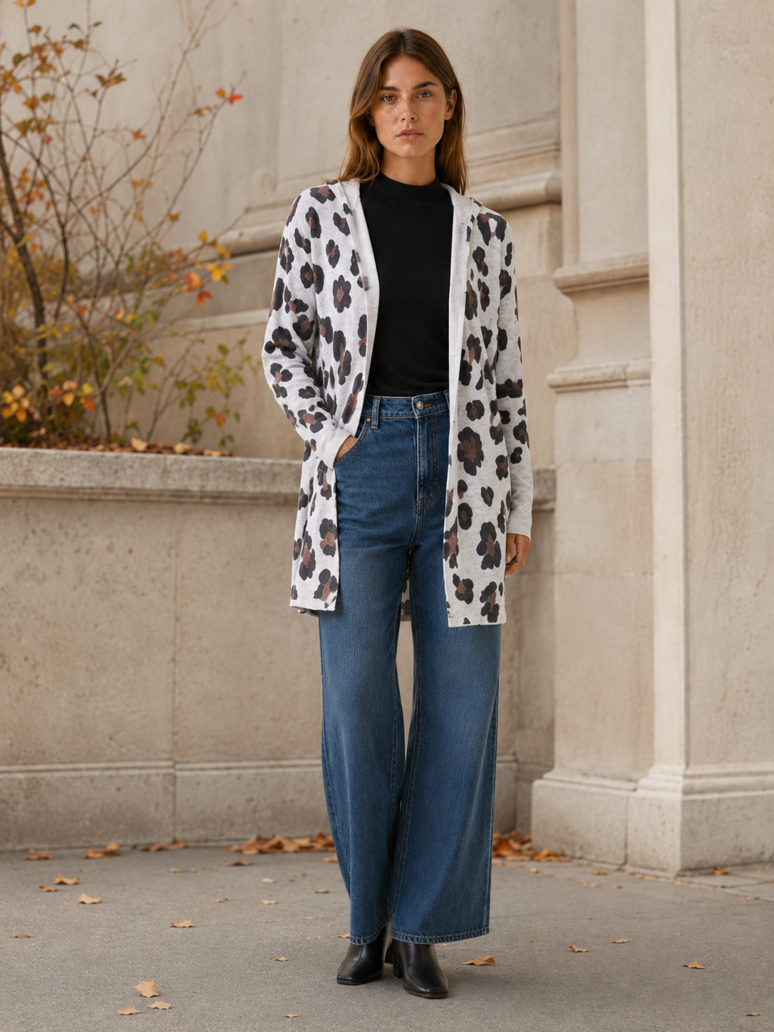 Anouk | Long Leopard Print Cardigan with Open Front
