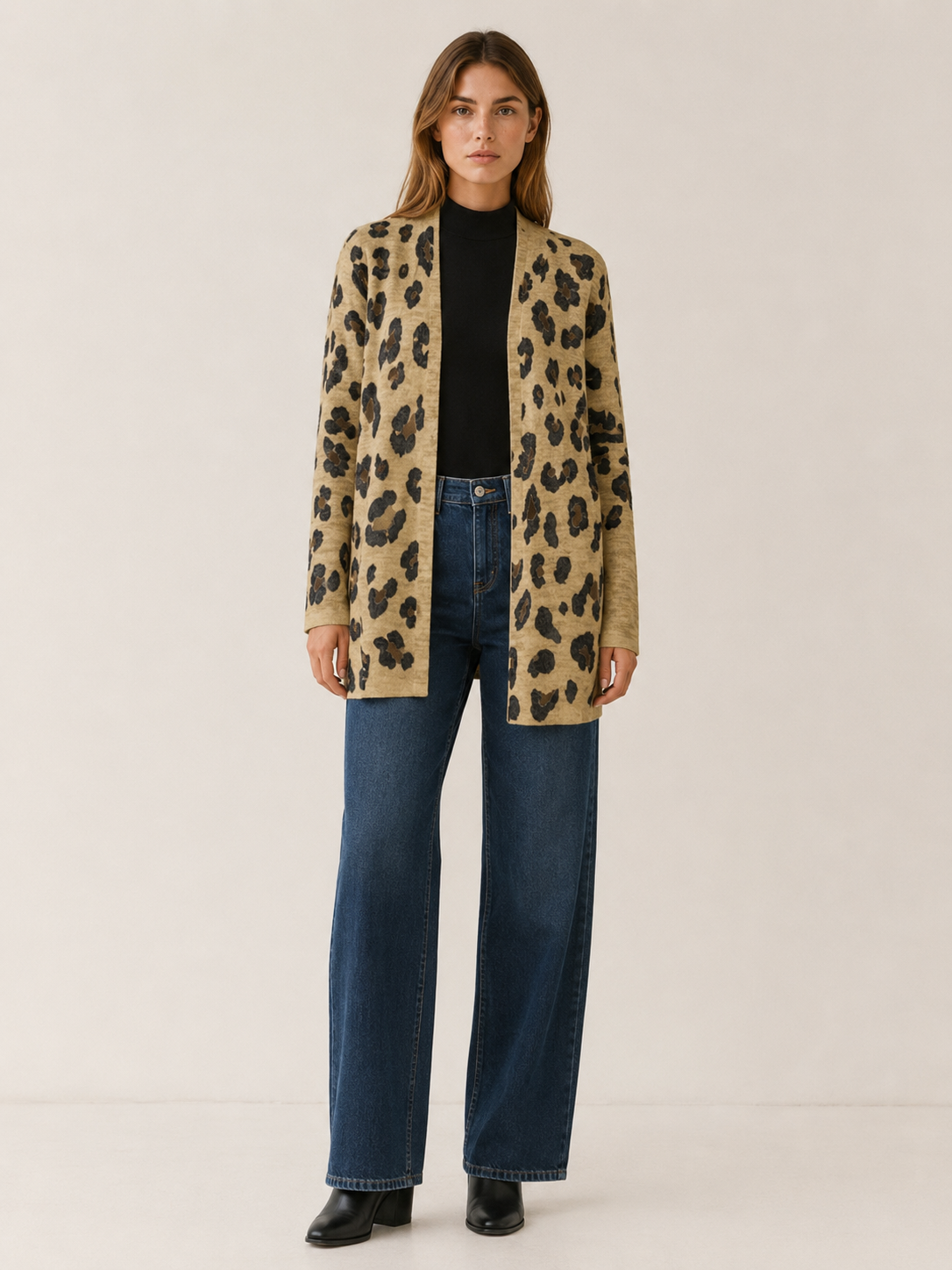 Anouk | Long Leopard Print Cardigan with Open Front