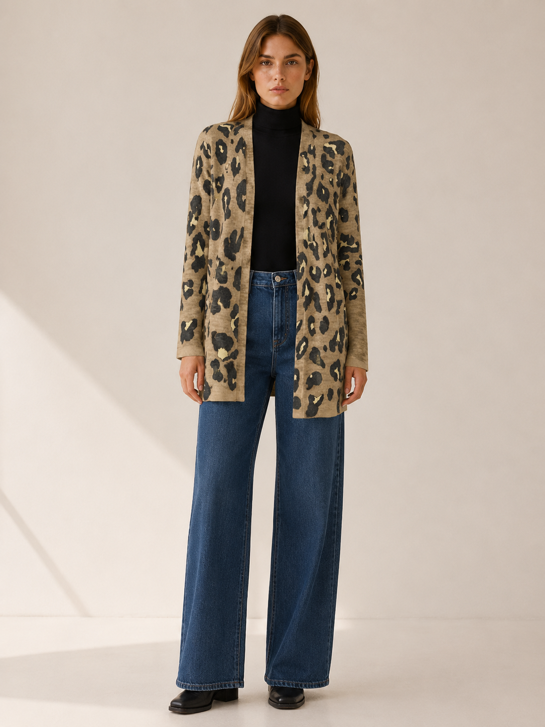 Anouk | Long Leopard Print Cardigan with Open Front