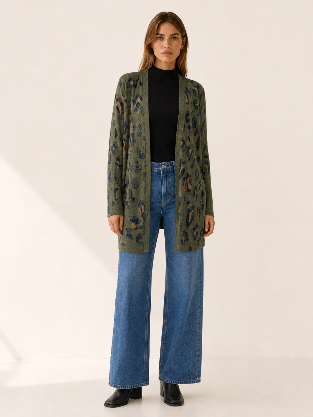 Anouk | Long Leopard Print Cardigan with Open Front