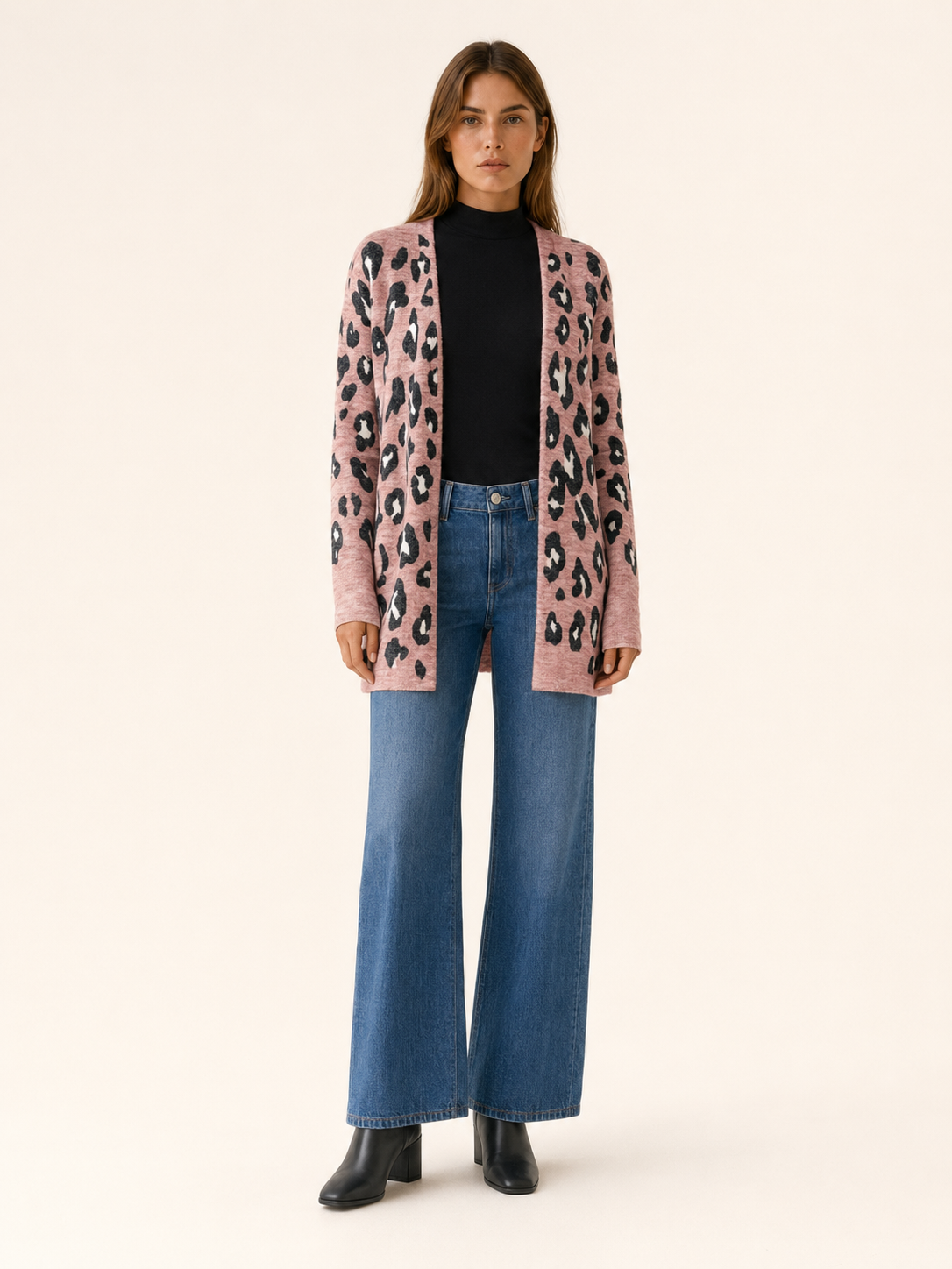 Anouk | Long Leopard Print Cardigan with Open Front