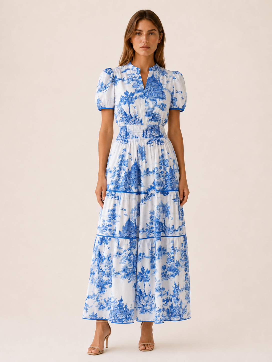 Ansley | Toile Maxi Dress with Smocked Waist Tiered Skirt