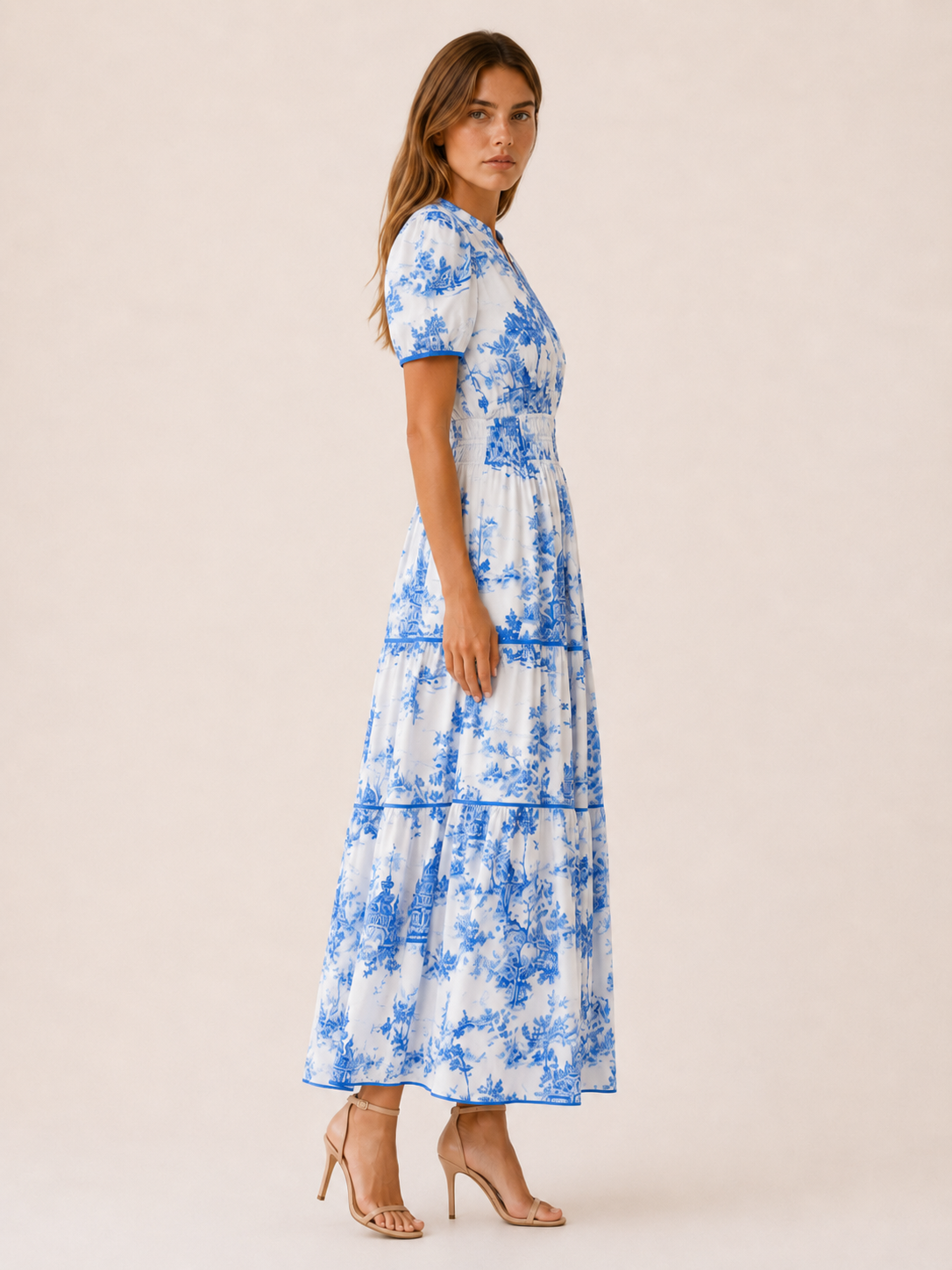 Ansley | Toile Maxi Dress with Smocked Waist Tiered Skirt