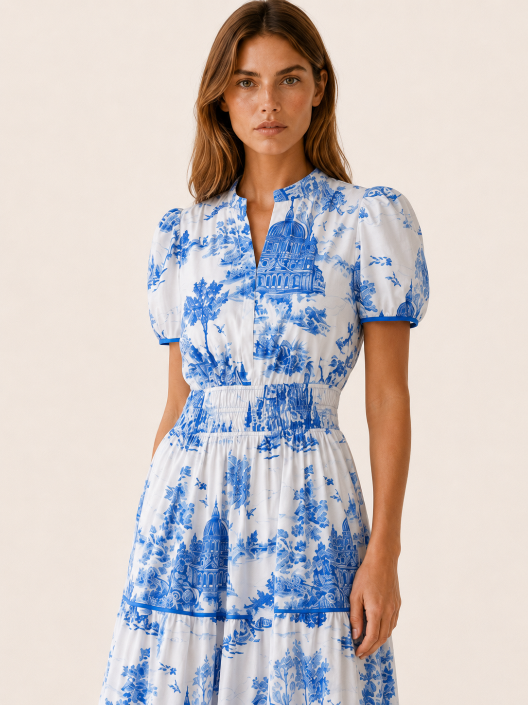 Ansley | Toile Maxi Dress with Smocked Waist Tiered Skirt