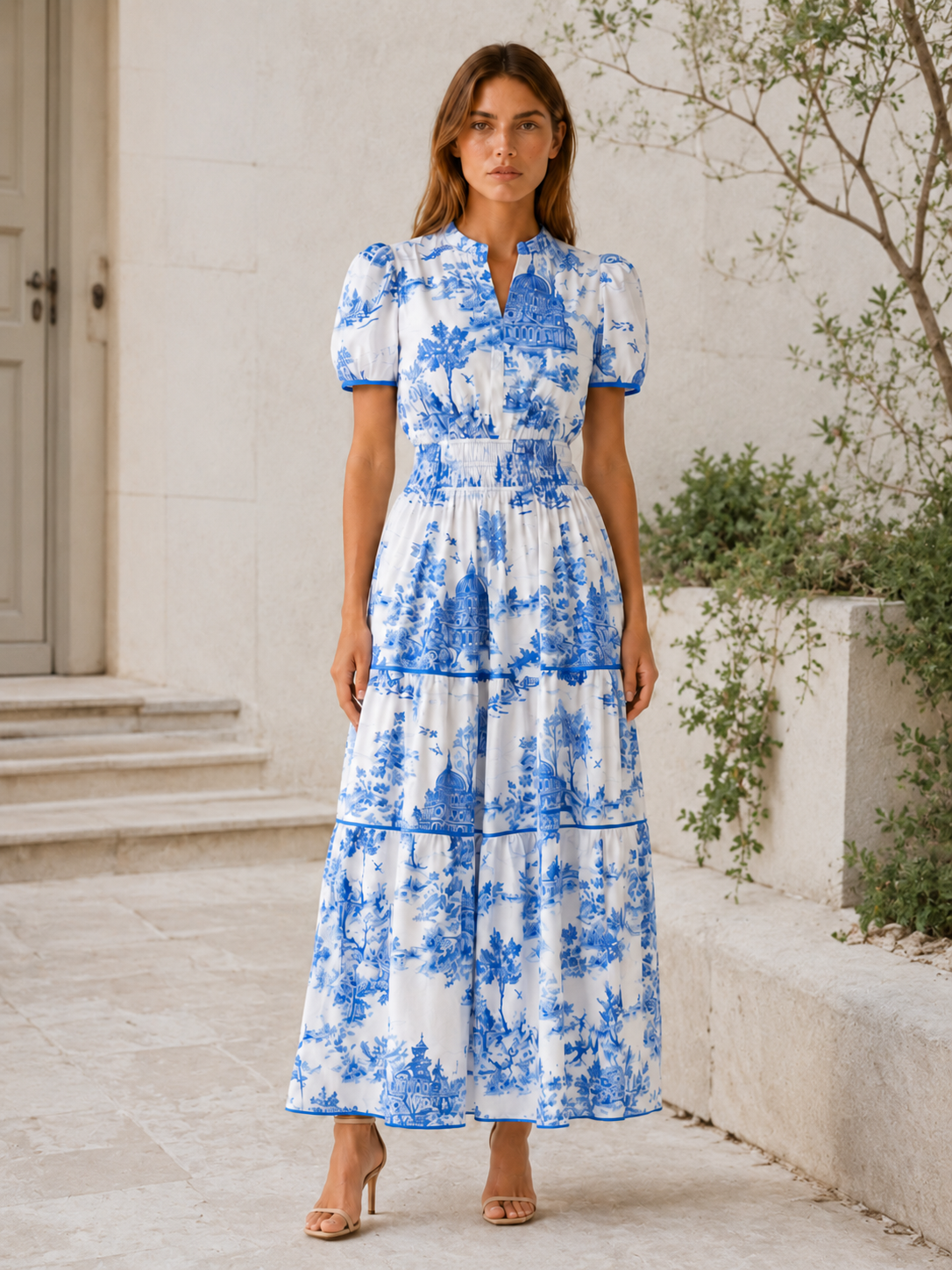 Ansley | Toile Maxi Dress with Smocked Waist Tiered Skirt