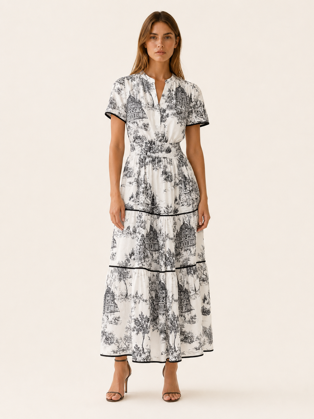 Ansley | Toile Maxi Dress with Smocked Waist Tiered Skirt