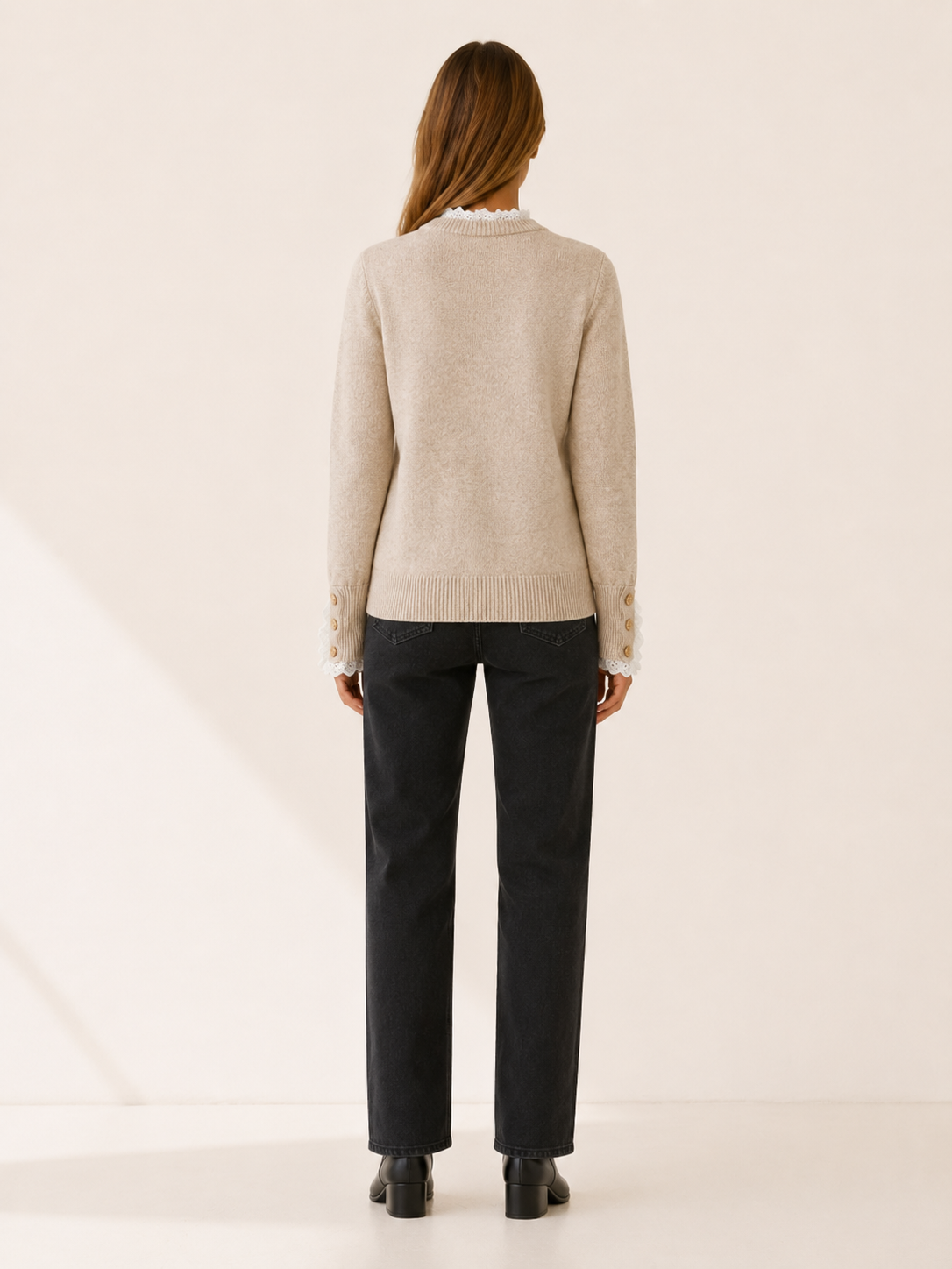Apolena | Women's Lace Trim Round Neck Jumper