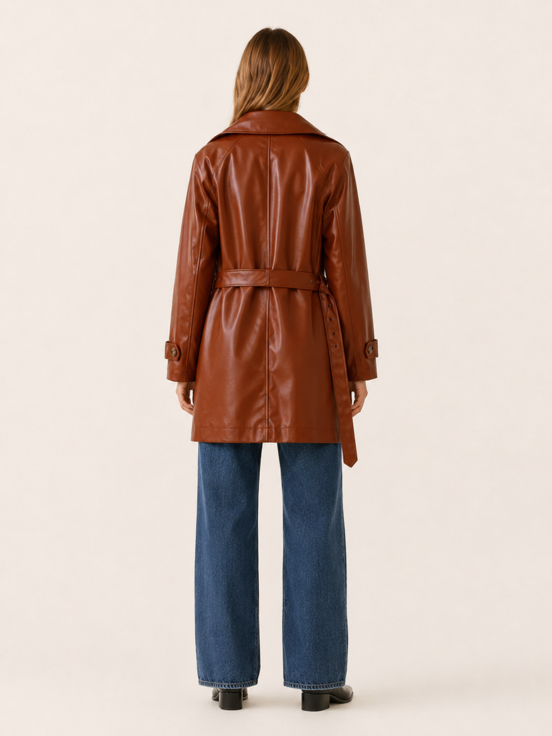 Arden | Faux Leather Trench Jacket with Double-Breasted Front