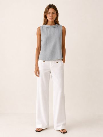 Arden | Sleeveless Top with Roll Collar Linen Blend