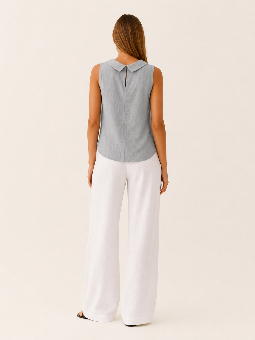Arden | Sleeveless Top with Roll Collar Linen Blend