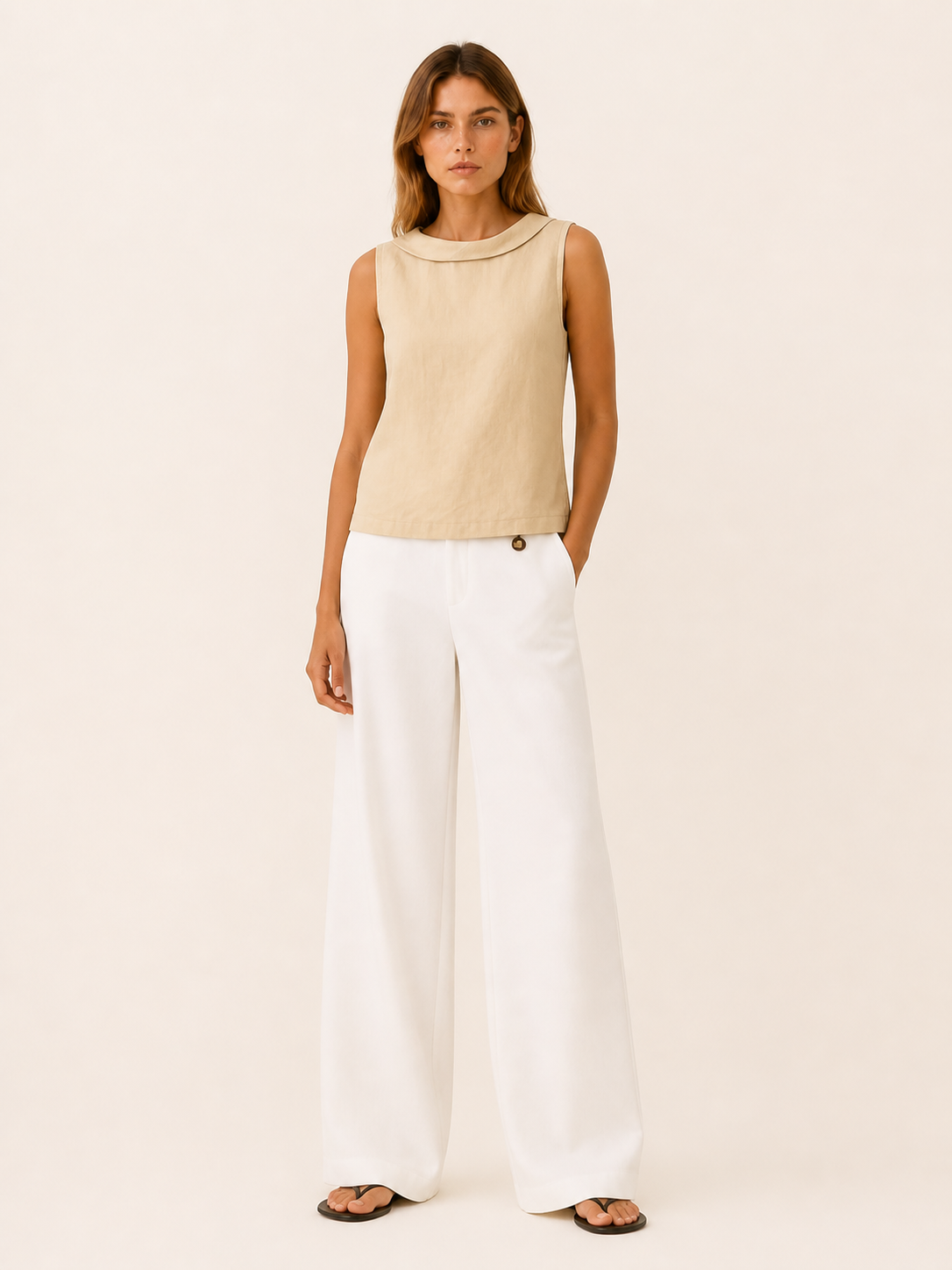 Arden | Sleeveless Top with Roll Collar Linen Blend