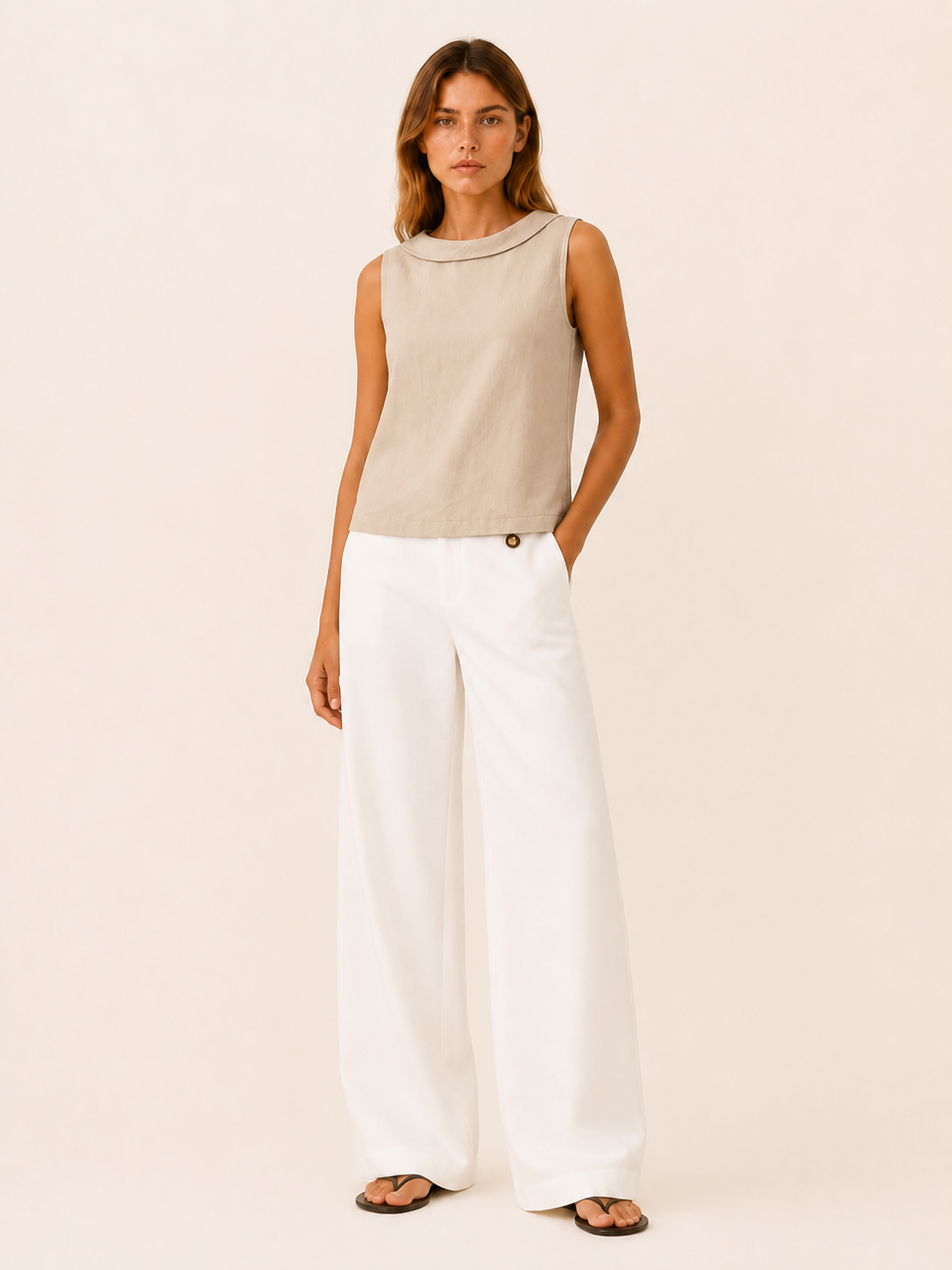 Arden | Sleeveless Top with Roll Collar Cotton Blend