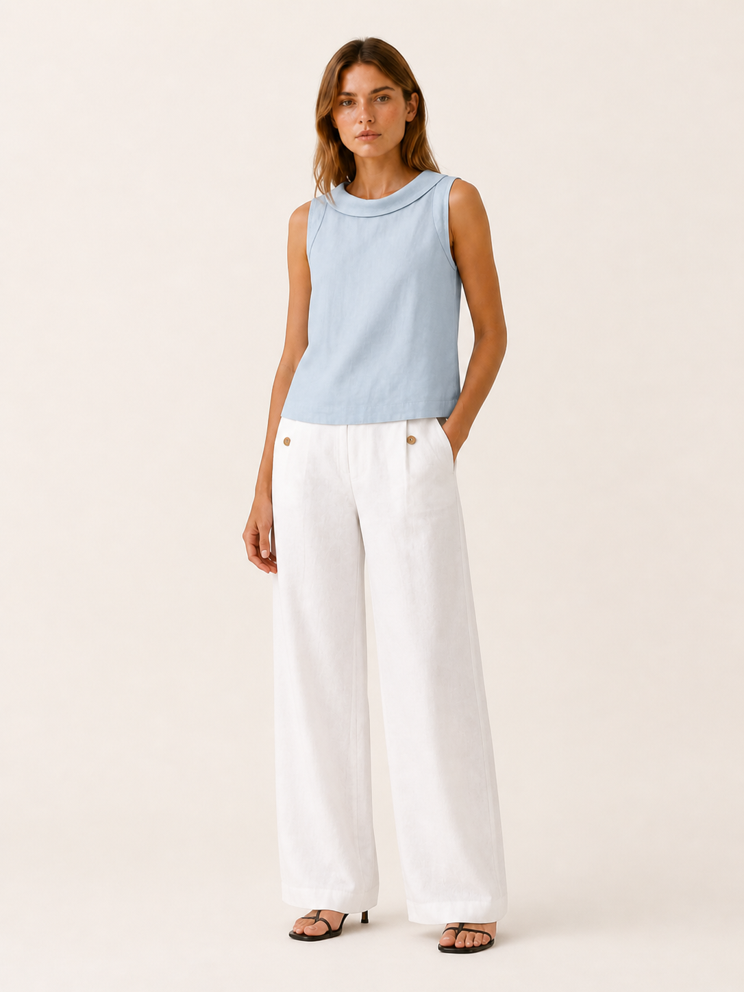 Arden | Sleeveless Top with Roll Collar Linen Blend