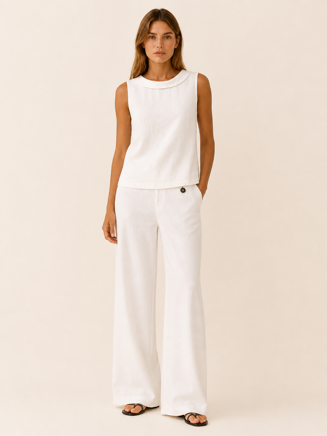 Arden | Sleeveless Top with Roll Collar Linen Blend