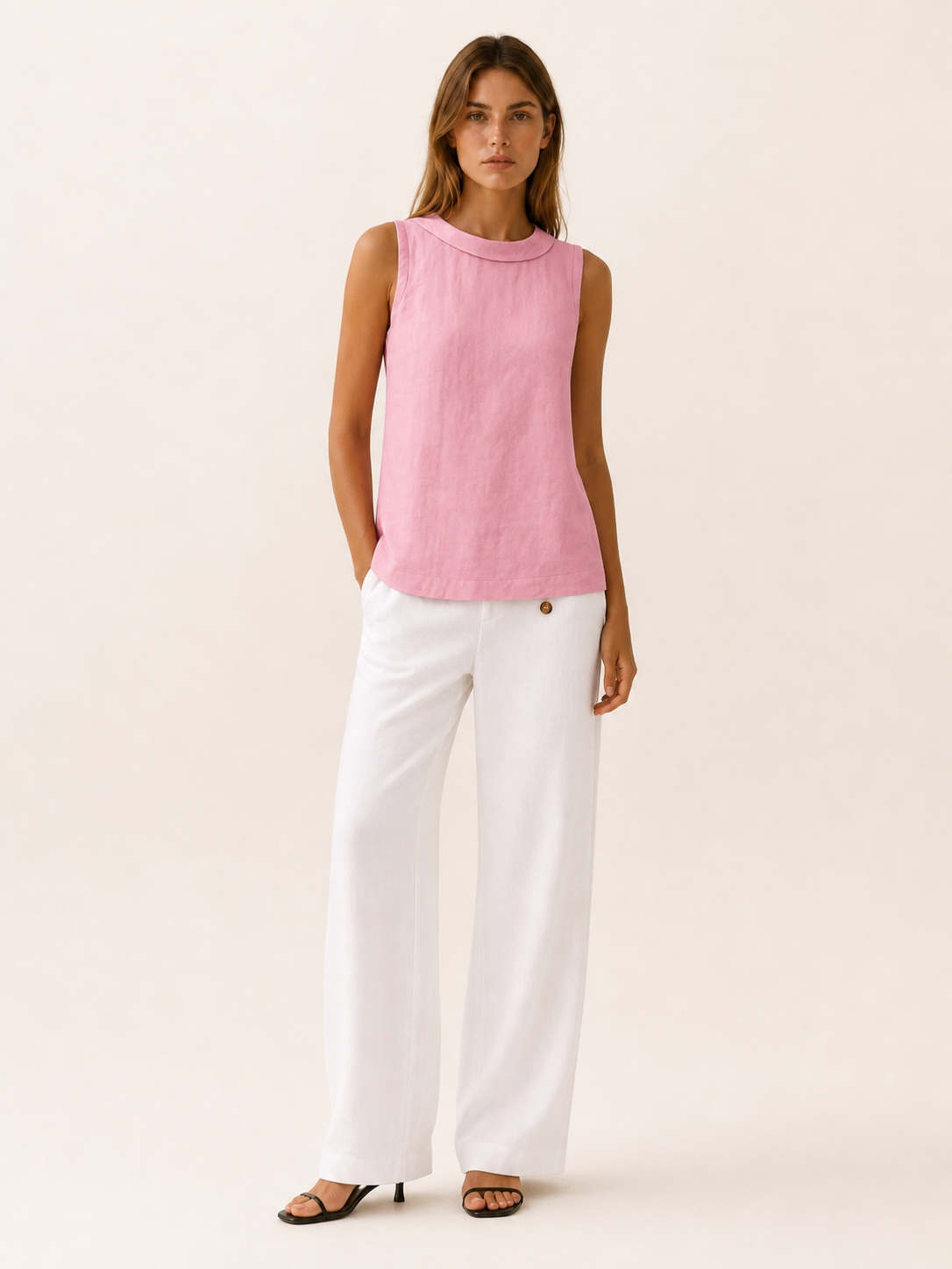 Arden | Sleeveless Top with Roll Collar Linen Blend