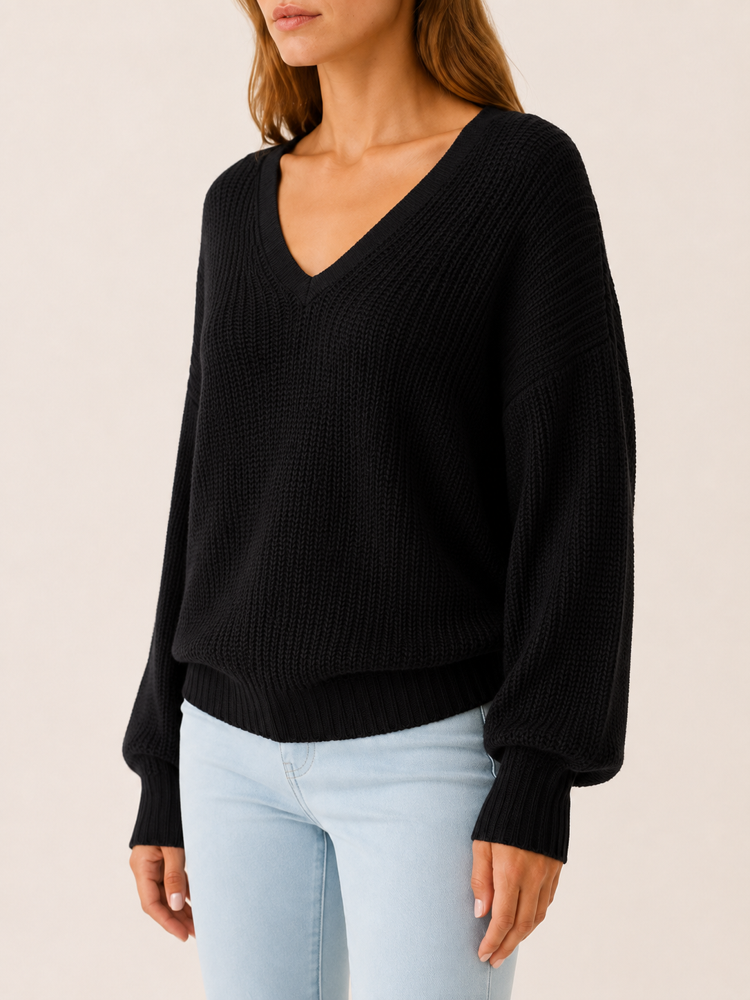 Ardessa | V Neck Jumper with Dropped Shoulders and Relaxed Fit