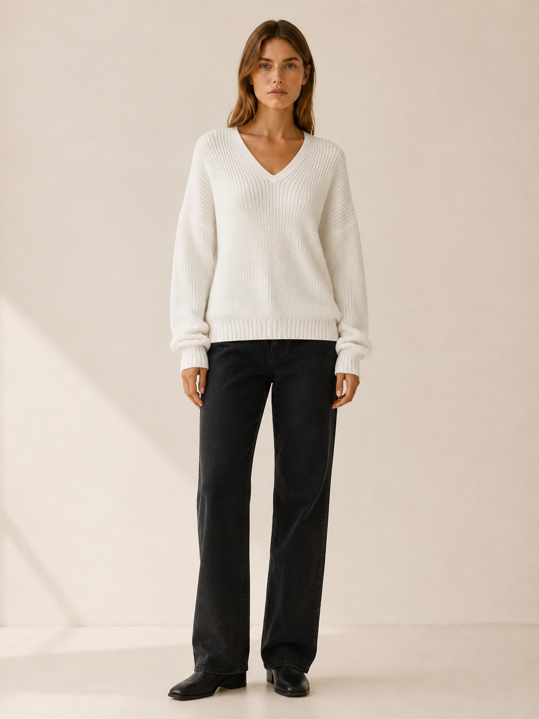 Ardessa | V Neck Jumper with Dropped Shoulders and Relaxed Fit