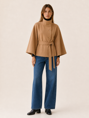 Ariadelle | Short Coat with High Collar and Tie Belt