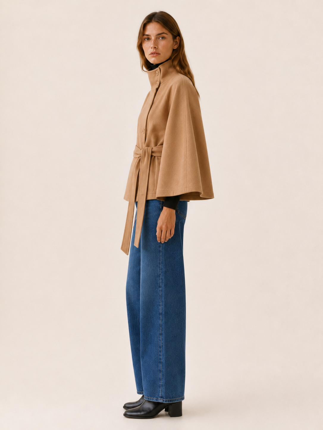 Ariadelle | Short Coat with High Collar and Tie Belt