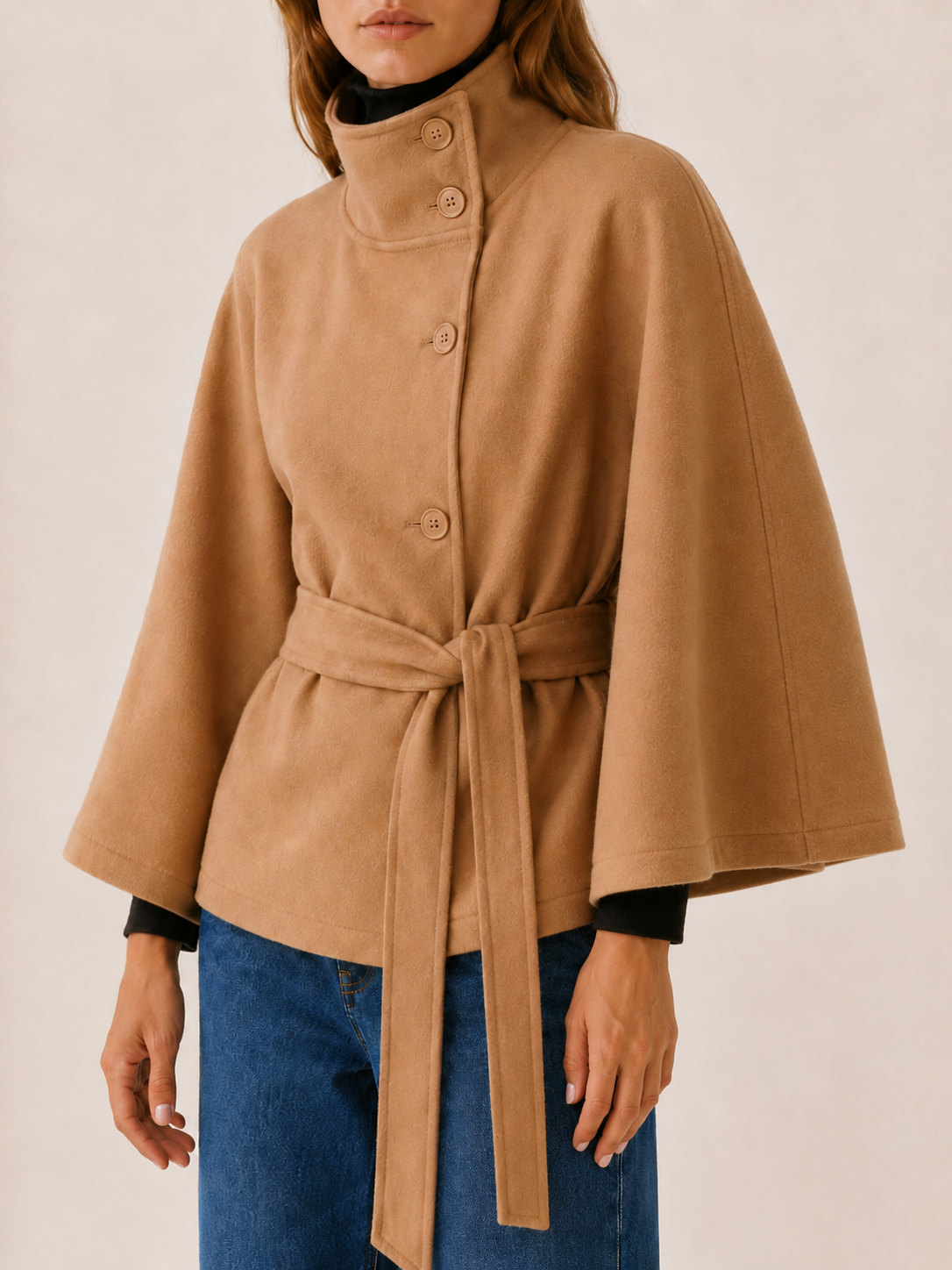 Ariadelle | Short Coat with High Collar and Tie Belt