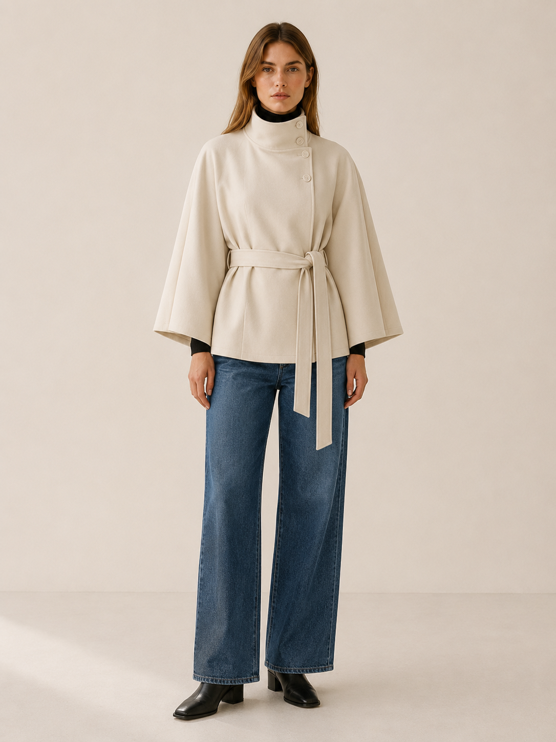 Ariadelle | Short Coat with High Collar and Tie Belt