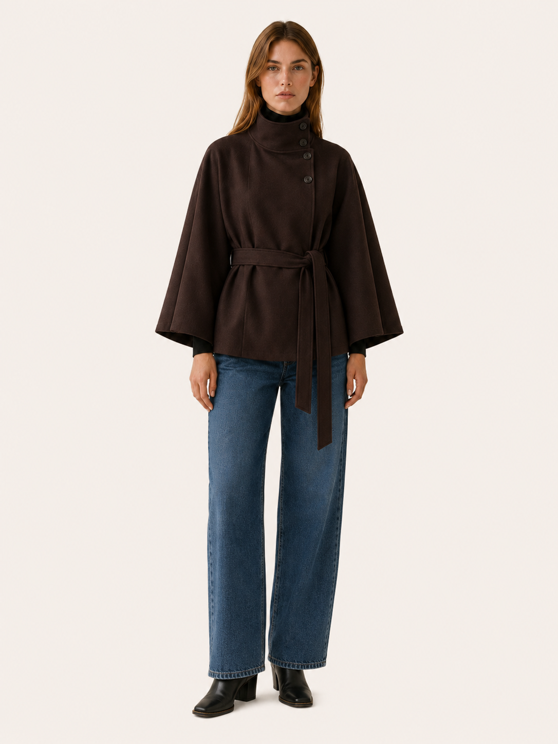 Ariadelle | Short Coat with High Collar and Tie Belt