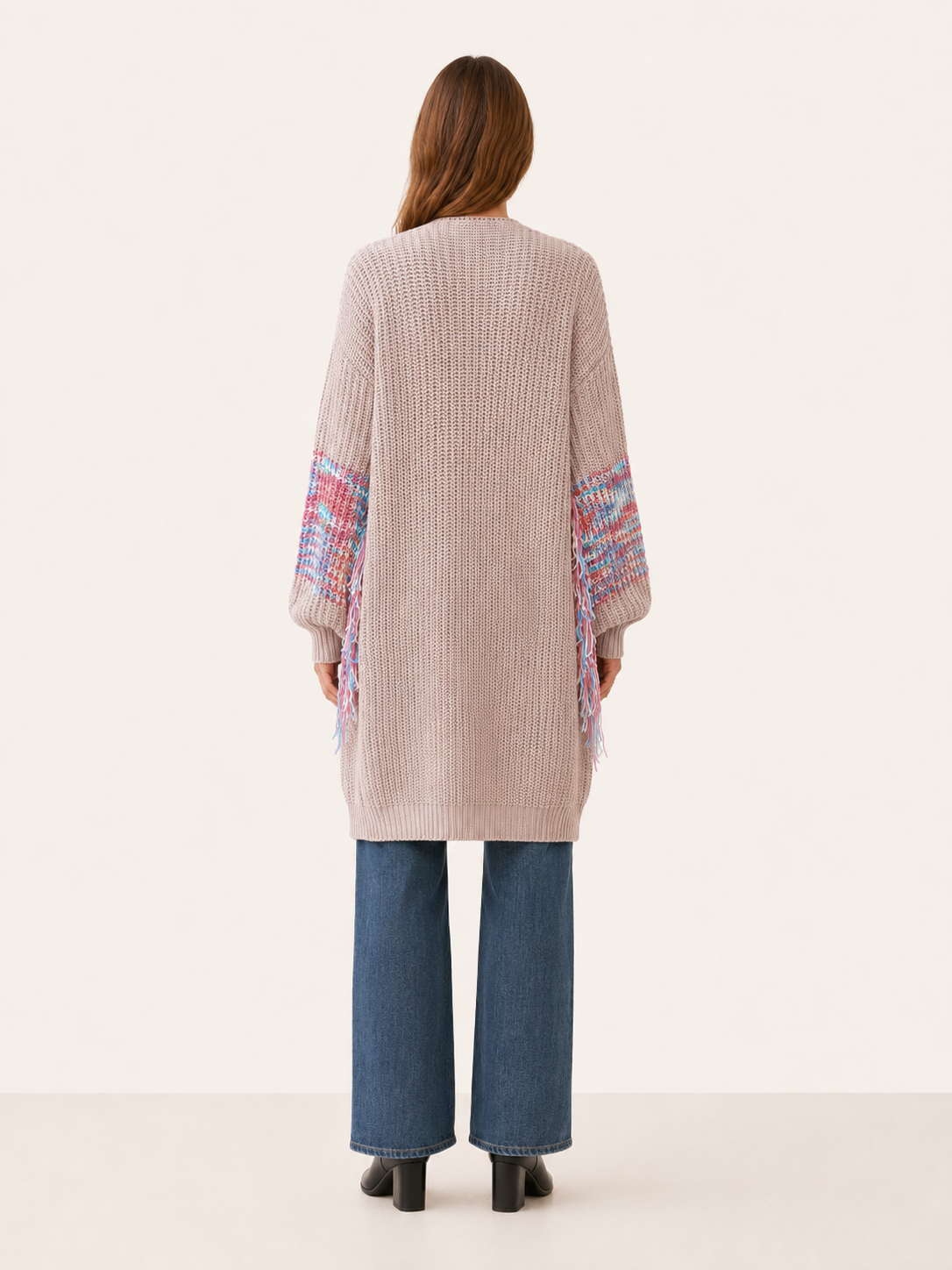 Ariadne | Long Cardigan with Fringe Sleeves and Open Front