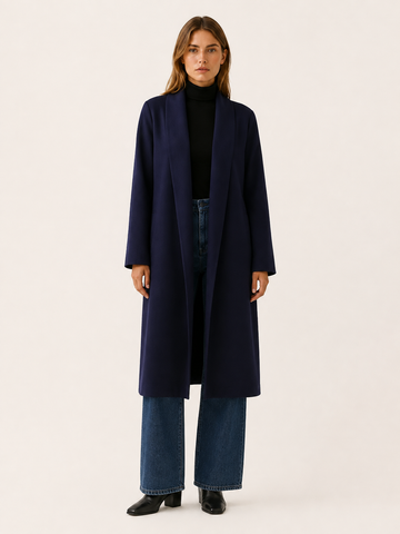 Ariane | Long Trench Coat with Open Front and Roll-Tab Sleeves