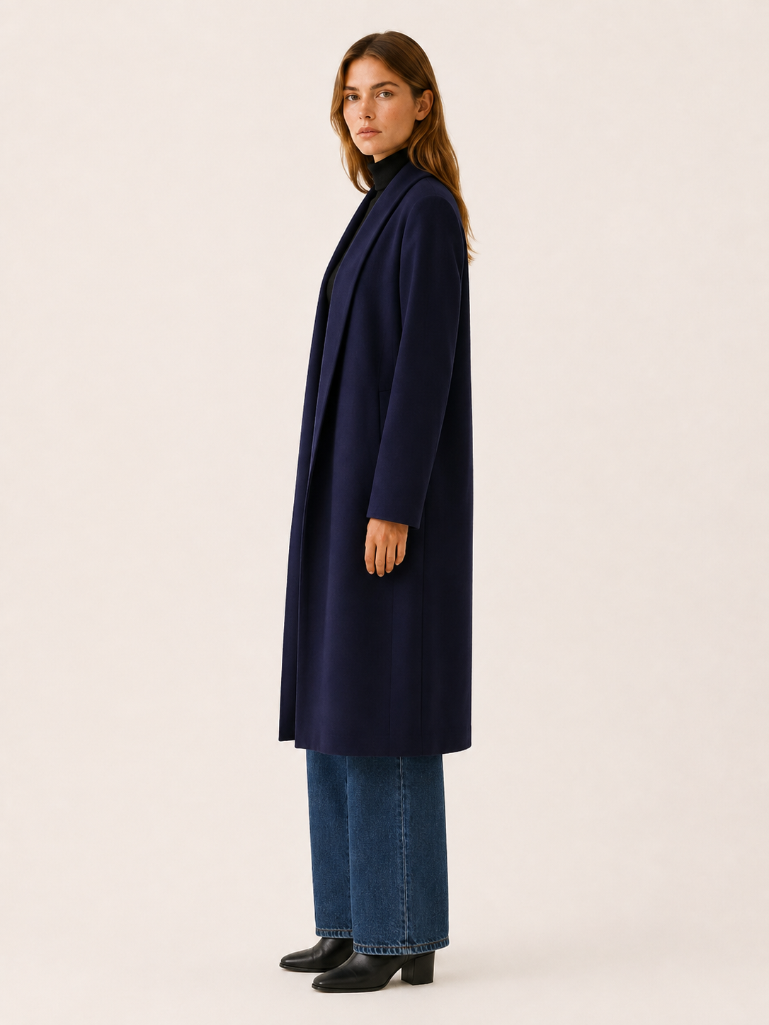 Ariane | Long Trench Coat with Open Front and Roll-Tab Sleeves