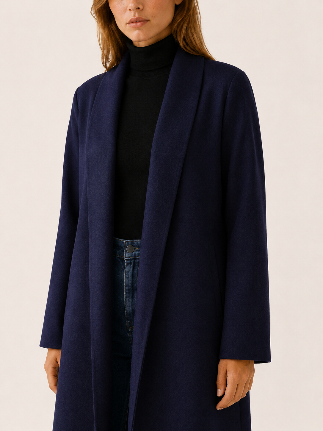 Ariane | Long Trench Coat with Open Front and Roll-Tab Sleeves
