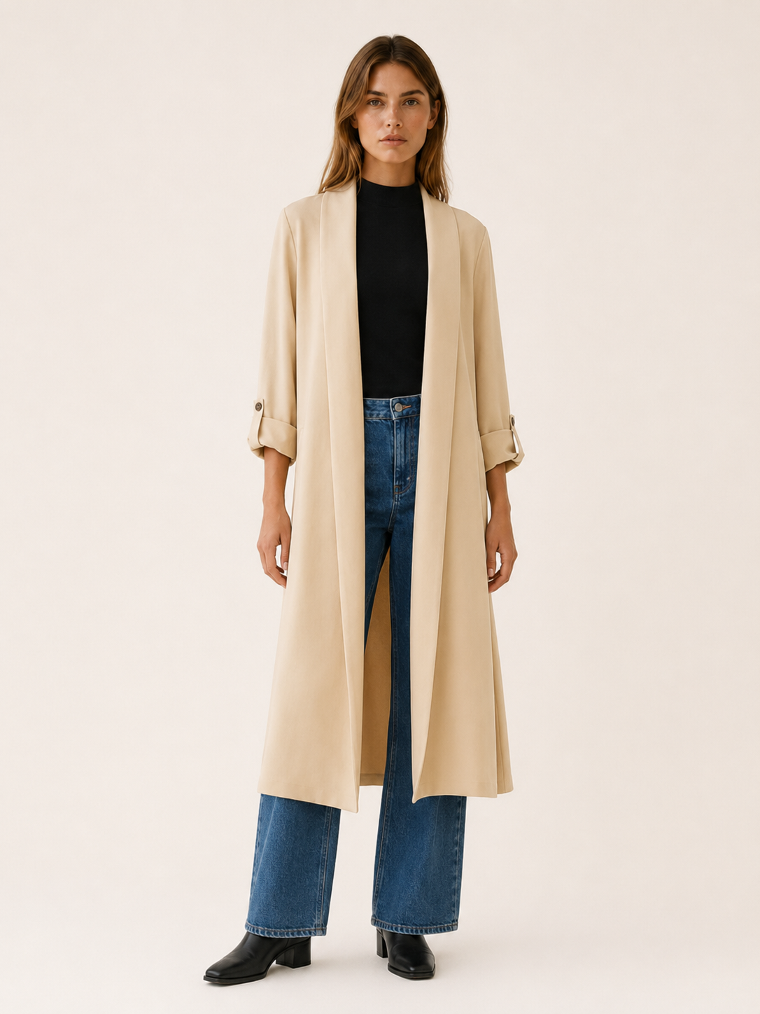 Ariane | Women’s Long Trench Coat with Open Front