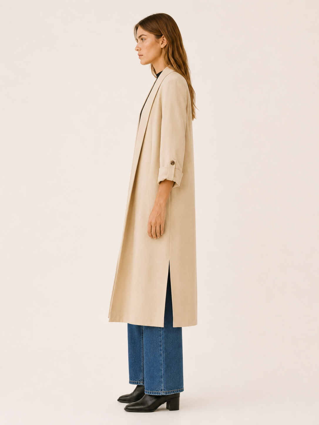 Ariane | Women’s Long Trench Coat with Open Front
