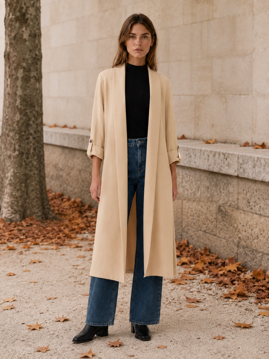 Ariane | Women’s Long Trench Coat with Open Front