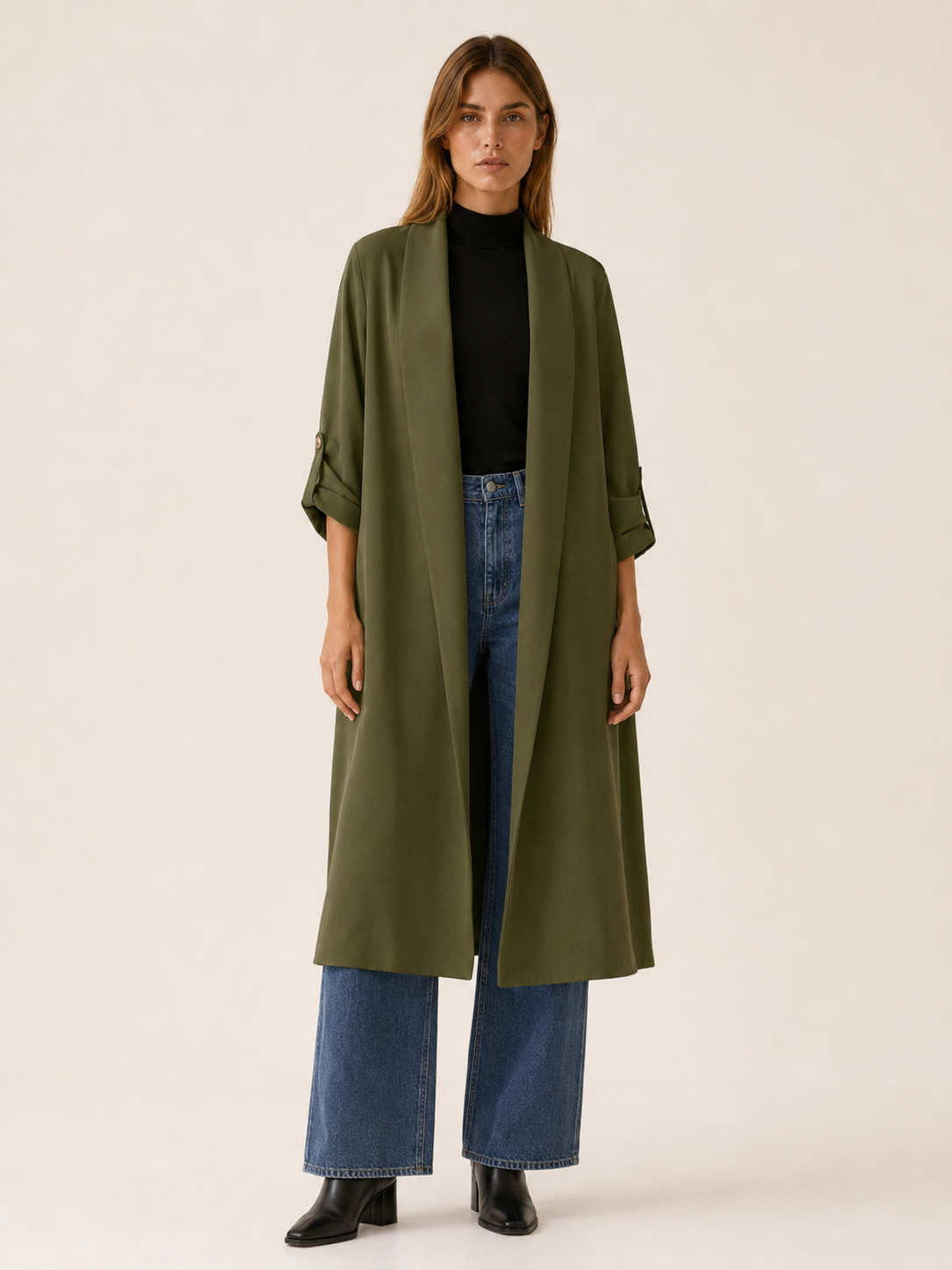 Ariane | Women’s Long Trench Coat with Open Front