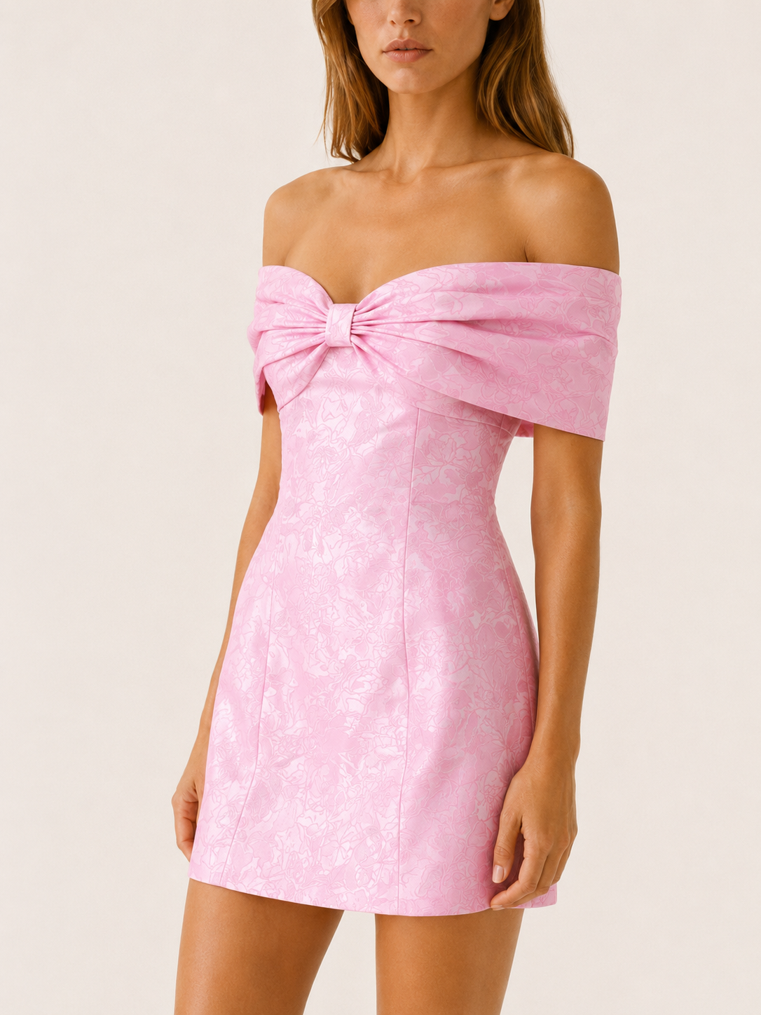Ariella | Bardot Mini Dress with Bow Neckline