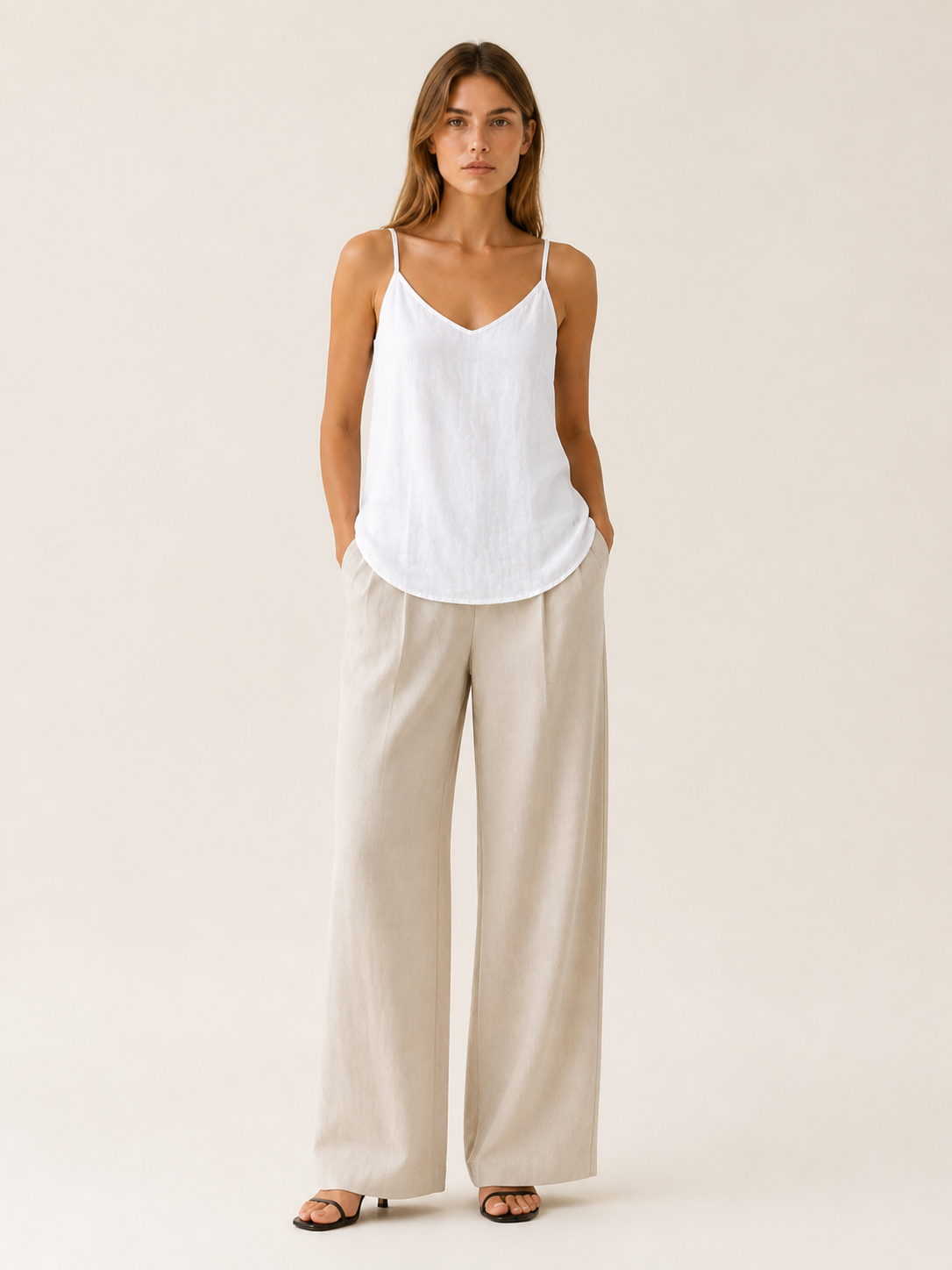 Arlette | Linen Cami Top with Spaghetti Straps