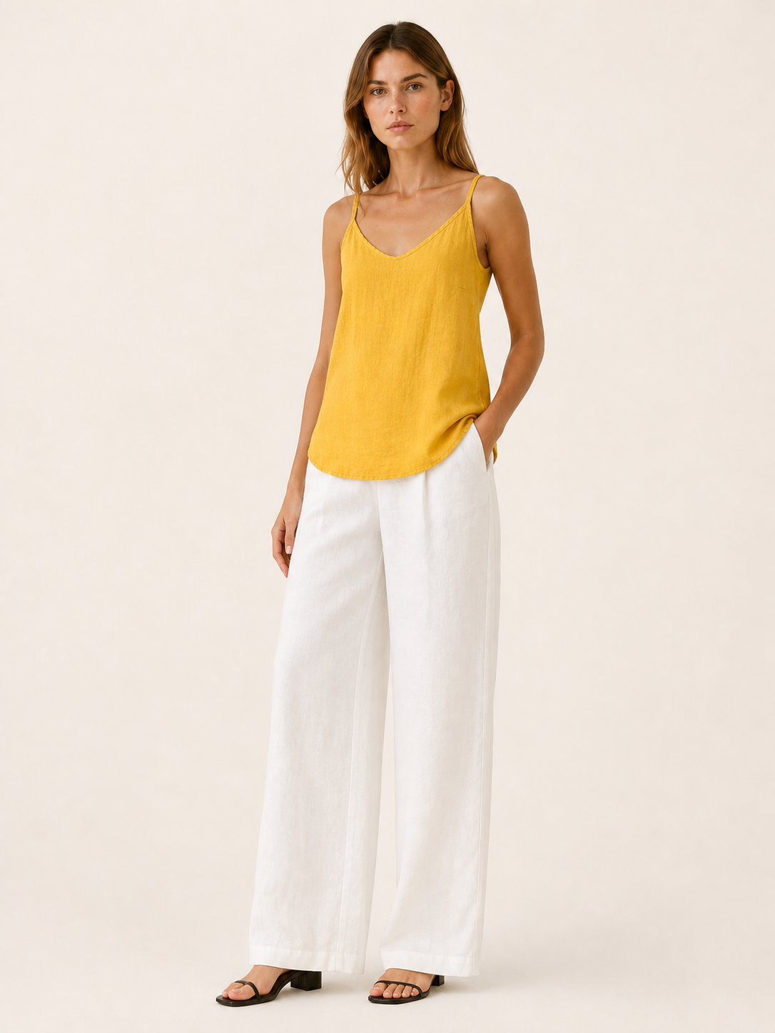 Arlette | Linen Cami Top with Spaghetti Straps