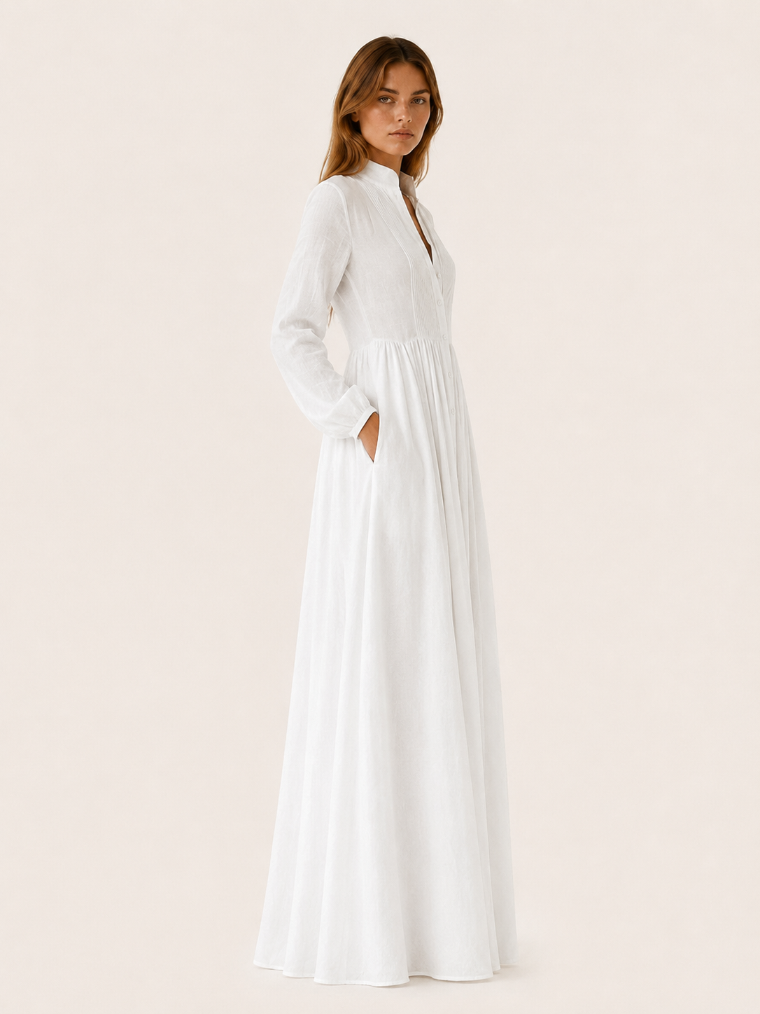Arvenna | Button Front Maxi Dress with Long Sleeves and Pockets